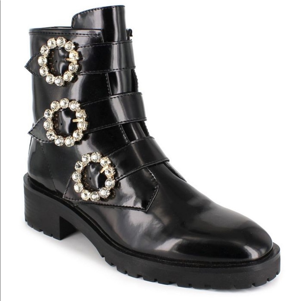 NWOB! Nanette Lepore 9M black iggy embellished buckle boots. - Picture 2 of 11